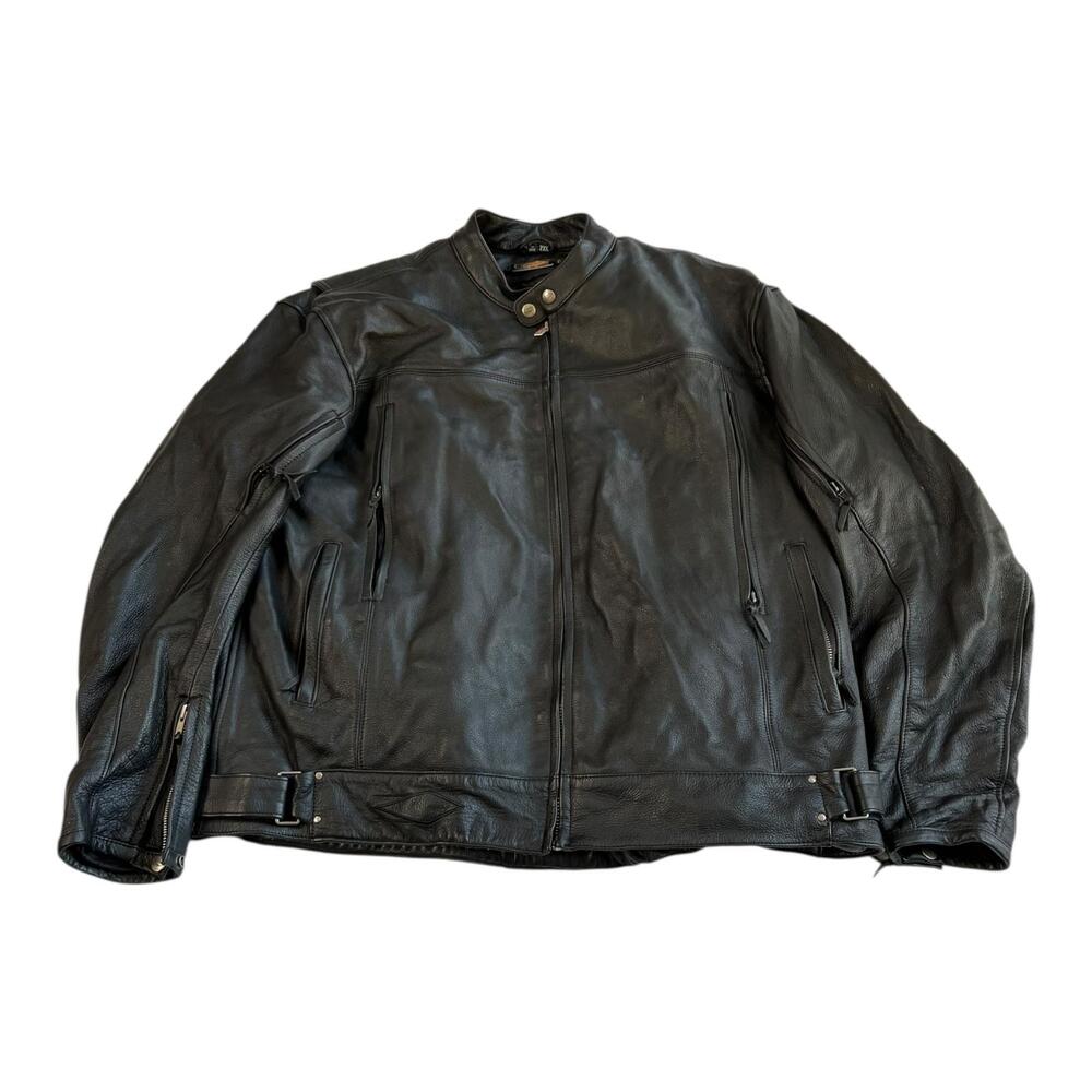 Power Trip Leather Jacket Mens 2XL Black Motorcycle Biker Riding Zip Lined